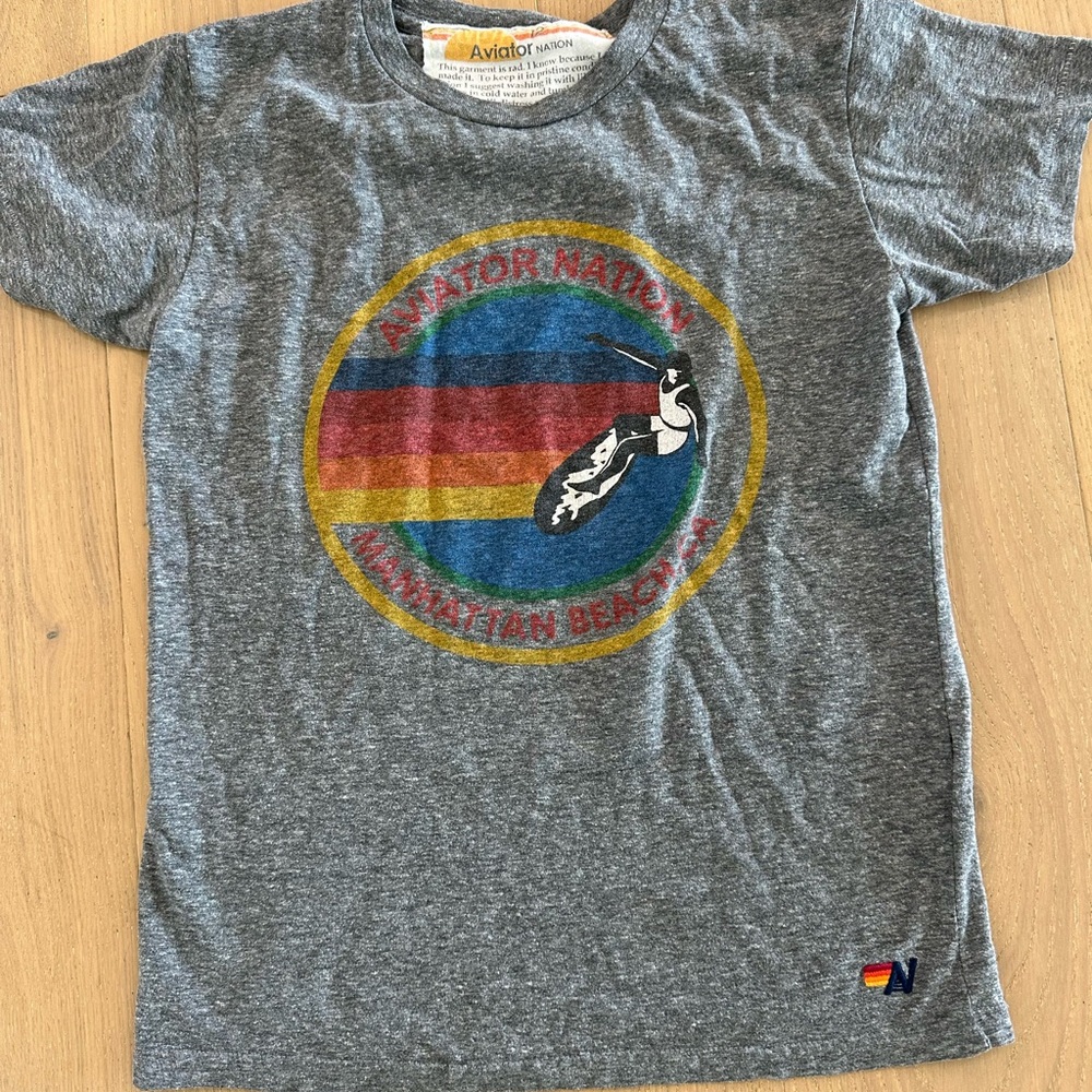 Aviator Nation Gray Short Sleeve Kids Tee with Graphic Design